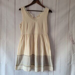Hem & Thread Sleeveless Midi Dress, Cream Color, 100% Cotton, Sz M, Lace V-Neck,